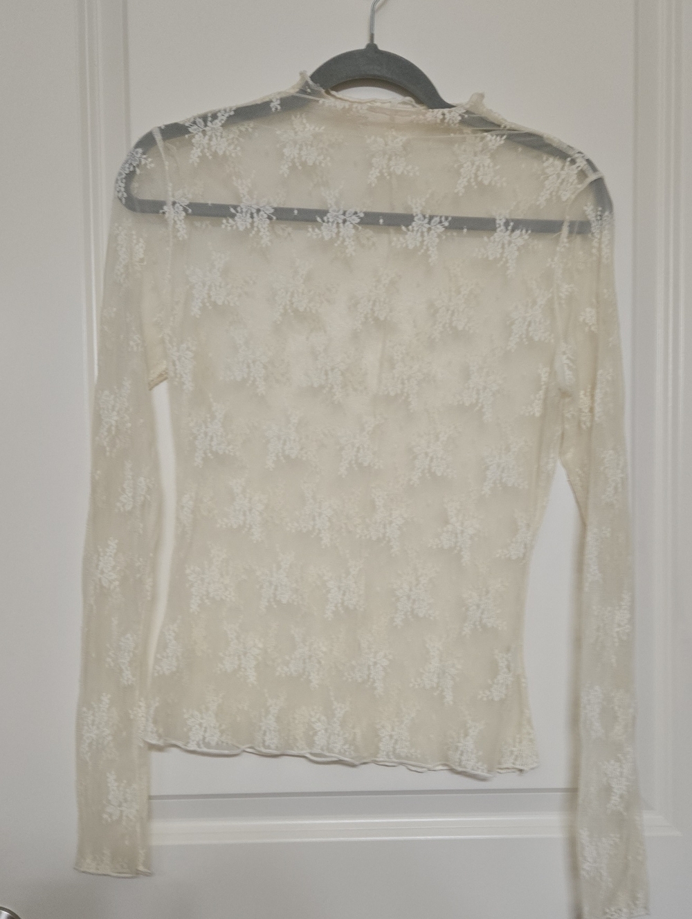 Sheer Cream Lace-Detail Long Sleeve Tee
